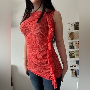 Vintage Vibrant Orange and Red Asymmetrical top